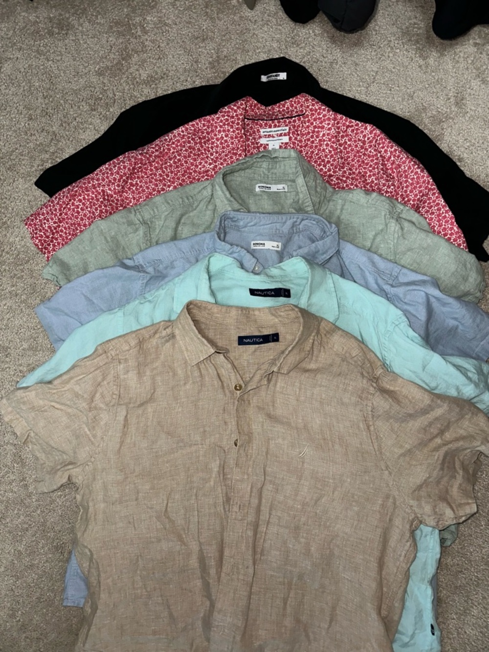 Nautica Men's Tan Linen Short-Sleeve Button-Down Shirt